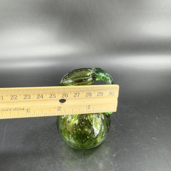 Hand Made Art Glass Green Optic Jug Miniature Pitcher Hand Blown Glass Decor VTG - Picture 9 of 14